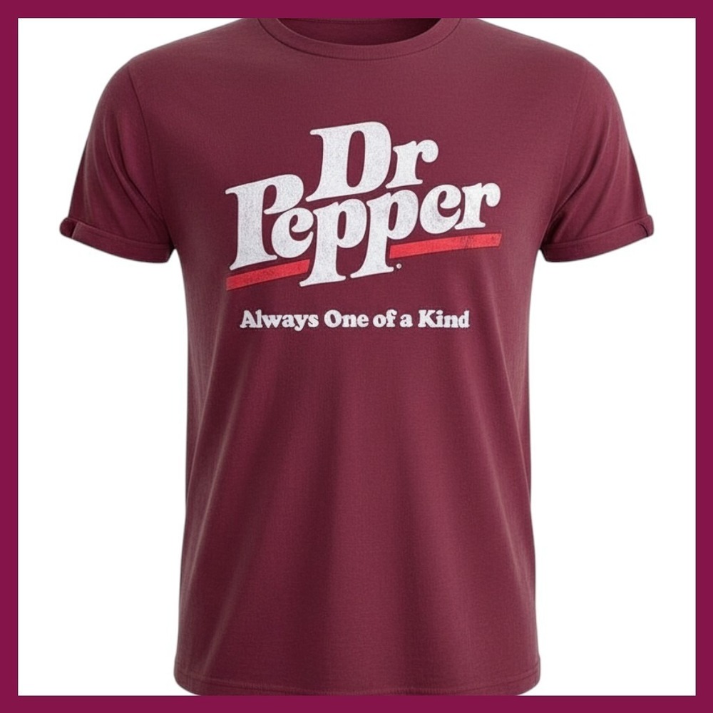 Dr Pepper Always One of a Kind Graphic T-Shirt Maroon Short Sleeve Tee Medium